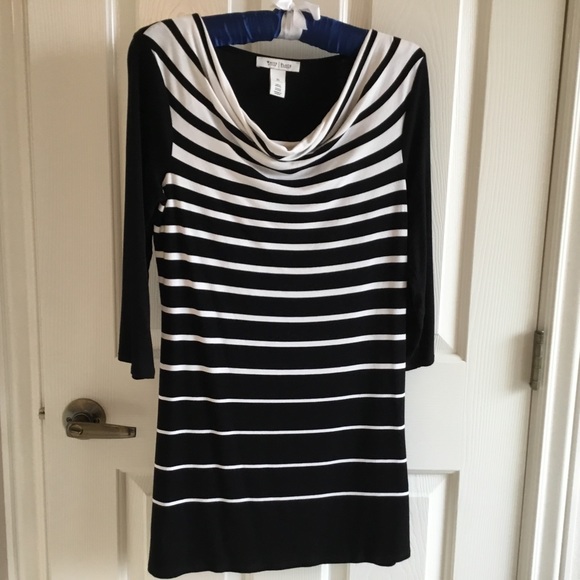 WHBM black and white stripe tunic top with cowl neck - Picture 3 of 7